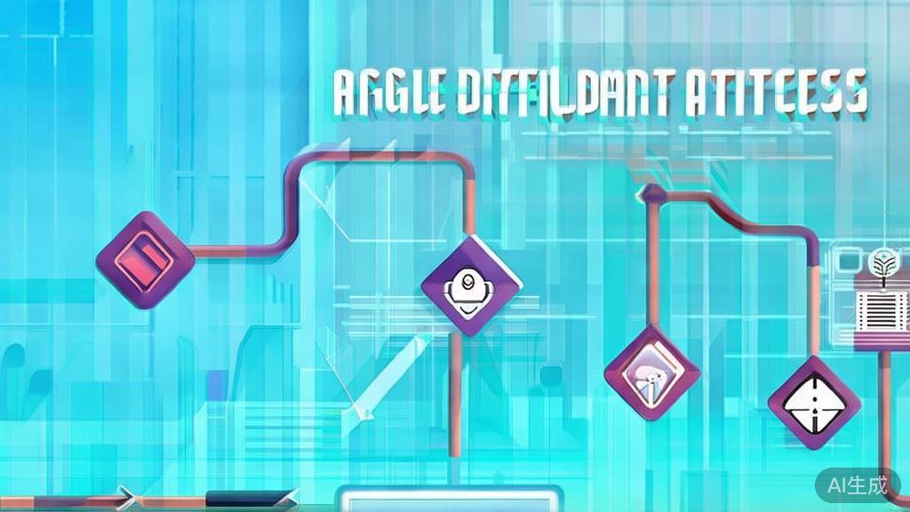 "Flat vector illustration of agile development process, corporate style, soft blue gradient"