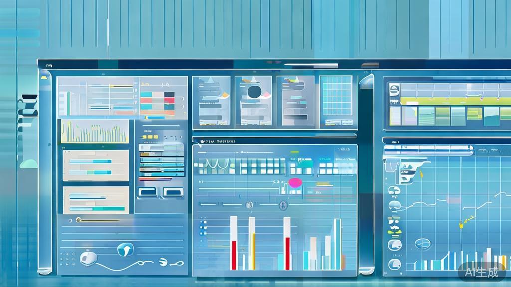Flat vector illustration of data analytics and project management in a corporate setting, dashboard style, soft blue gradient