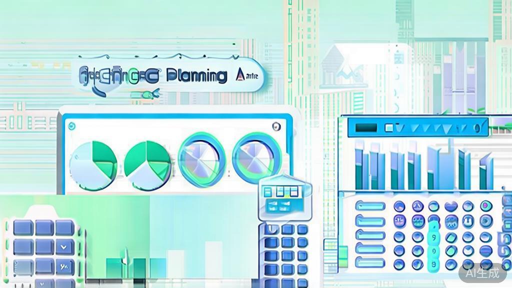 "Flat vector illustration depicting budget planning for AI tools, corporate style, soft color scheme"