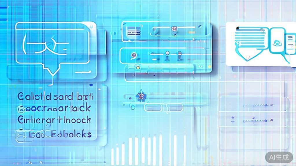 Flat vector illustration of collecting user feedback on AI tools, dashboard style, soft blue gradient