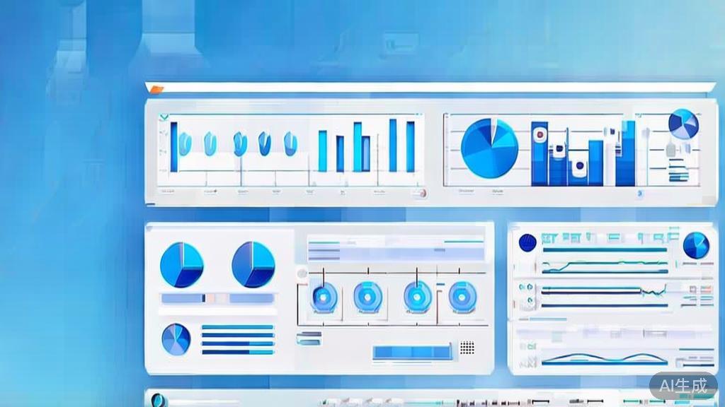 Flat vector illustration of data analysis tools, dashboard style, soft blue gradient