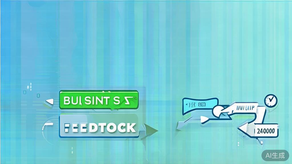Flat vector illustration of feedback loop for business strategy, dashboard style, soft blue gradient