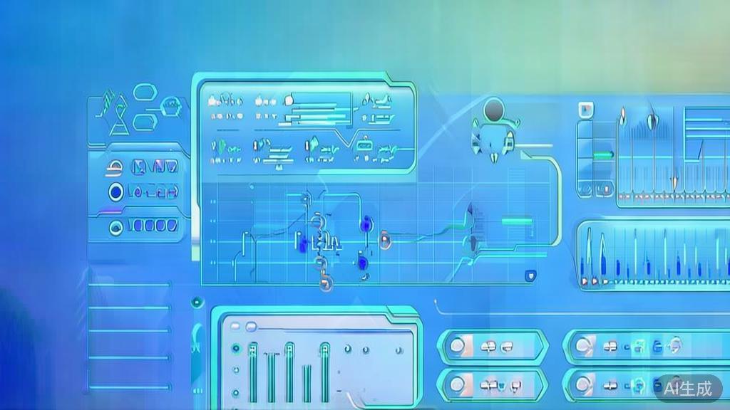 Flat vector illustration of AI in fintech solutions, dashboard style, soft blue gradient