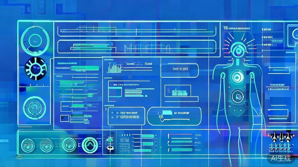 Flat vector illustration of AI in retail transformation, dashboard style, soft blue gradient