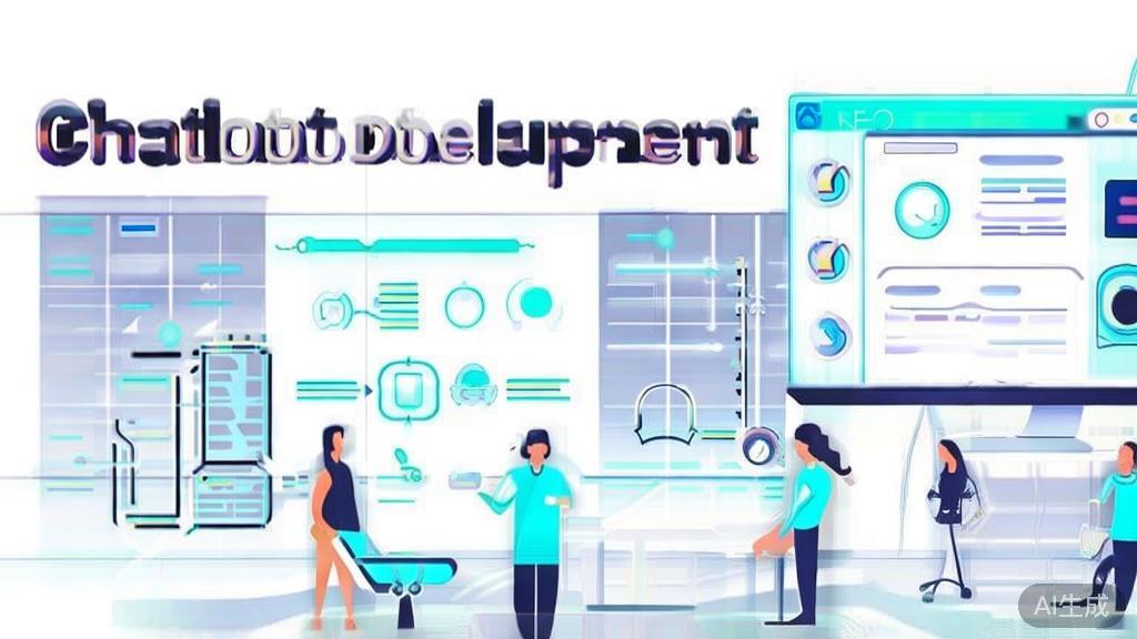 High-quality business illustration regarding chatbot development, minimal flat design