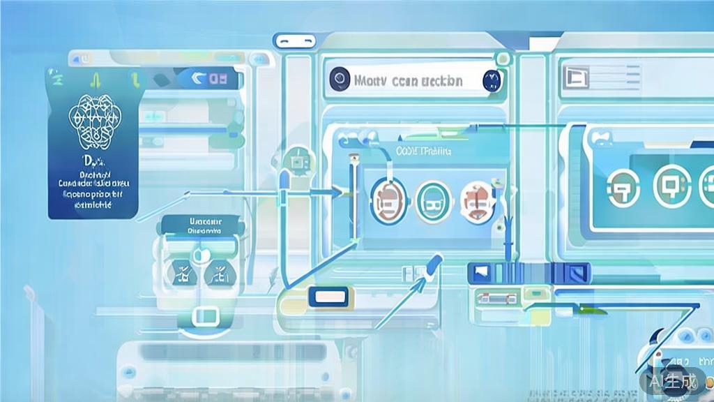 Flat vector illustration of the iterative process in AI development, dashboard style, soft blue gradient
