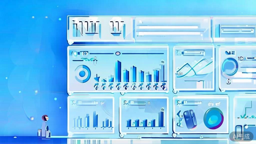 "Flat vector illustration of market research, dashboard style, soft blue gradient"