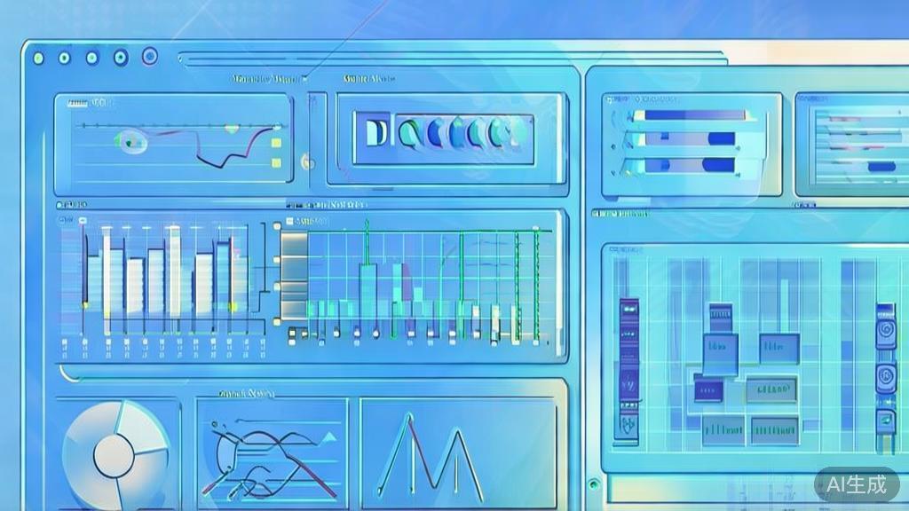 Flat vector illustration of a data-driven marketing analysis dashboard, soft blue gradient
