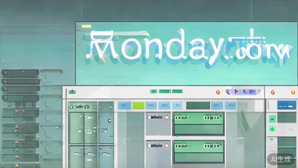 "High-quality business illustration regarding Monday.com, minimal flat design"