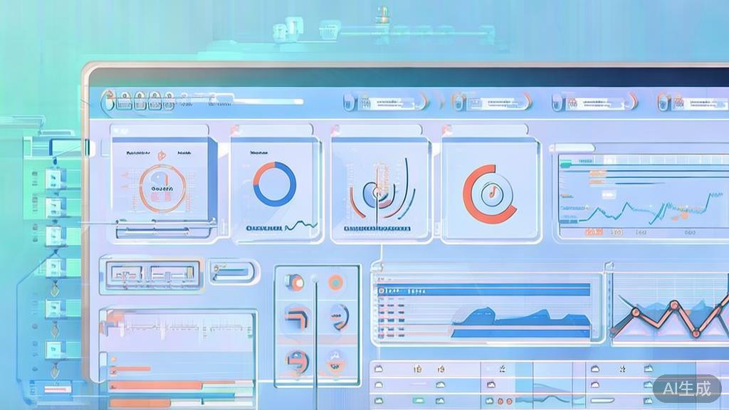 Flat vector illustration of data analysis in business, dashboard style, soft blue gradient