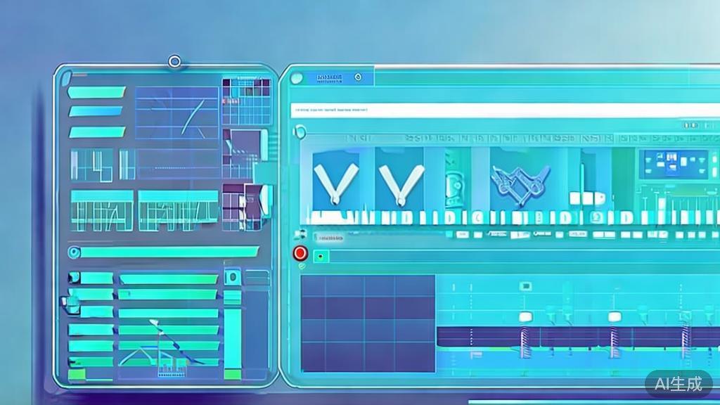 Flat vector illustration of a video editing concept, dashboard style, soft blue gradient