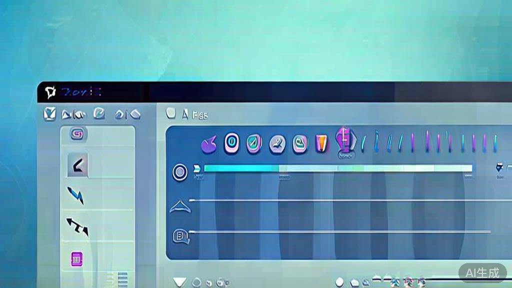 Flat vector illustration of user-friendly video editing software, dashboard style, soft blue gradient