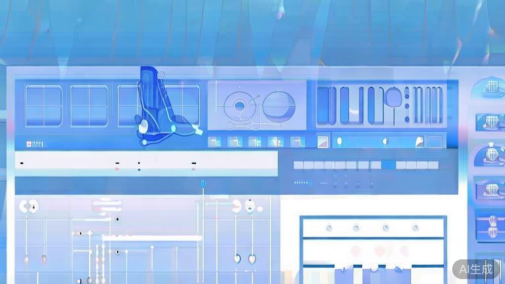 Flat vector illustration of AI-driven animation design tools, dashboard style, soft blue gradient