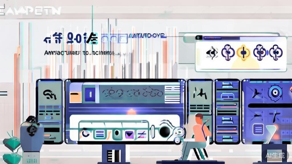 Flat vector illustration of future animation technology with AI, showcasing advanced tools and collaboration, minimal flat design