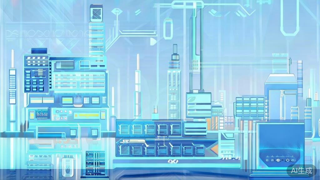 "Flat vector illustration of manufacturing industry improvement, high quality, soft blue gradient"