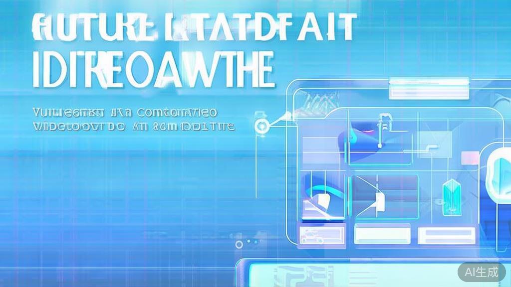 "Flat vector illustration of the future of AI in video content creation, corporate design style, soft blue gradient"