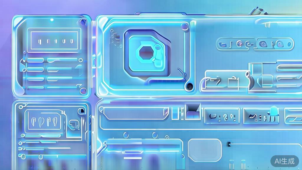 Flat vector illustration of future trends in animation industry with AI, dashboard style, soft blue gradient