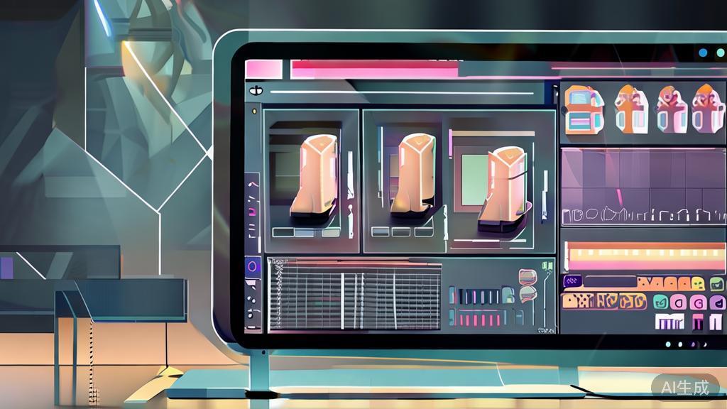 High-quality business illustration regarding modern animation techniques, featuring 3D modeling and animation software interface, minimal flat design
