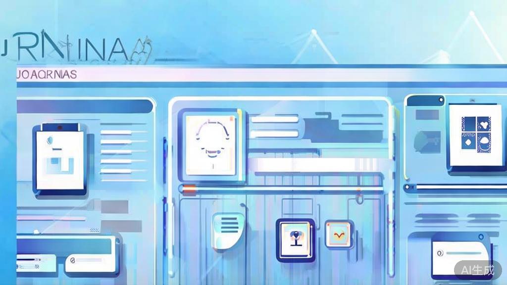 Flat vector illustration of AI tools in journalism, dashboard style, soft blue gradient