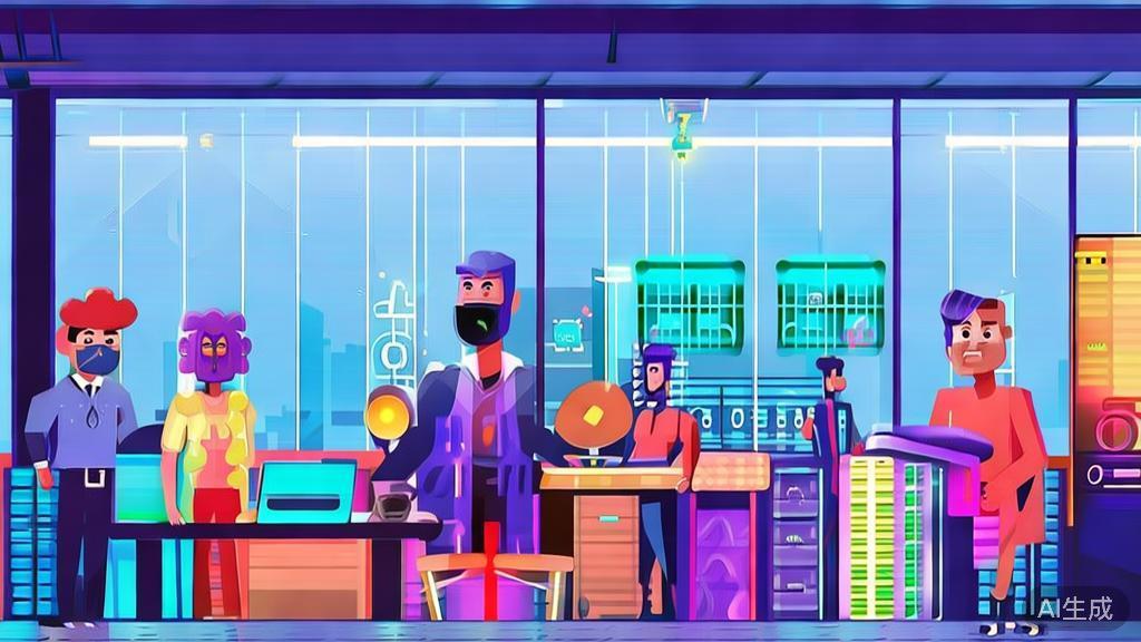 Flat vector illustration of diverse users collaborating using a content creation tool in a modern office, high quality