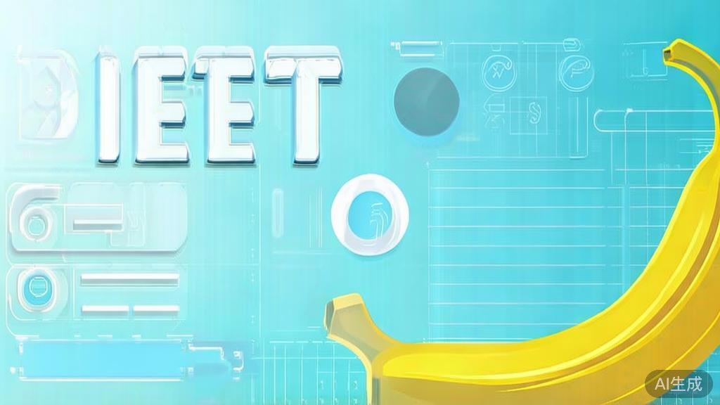 Flat vector illustration of banana in diet, dashboard style, soft blue gradient