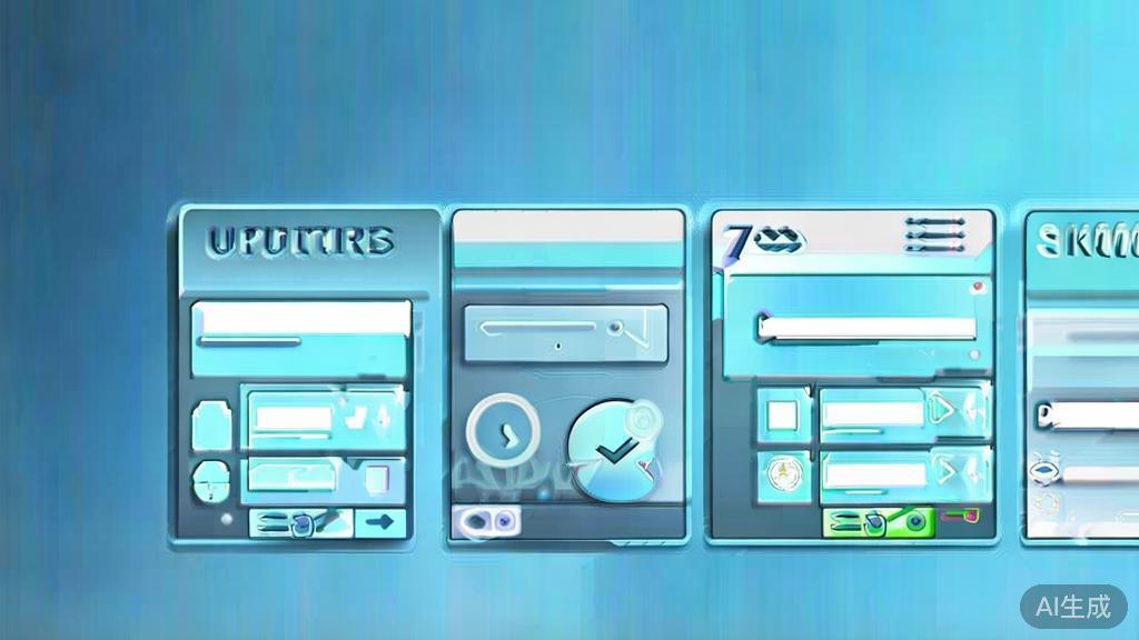 Flat vector illustration of software update process, dashboard style, soft blue gradient