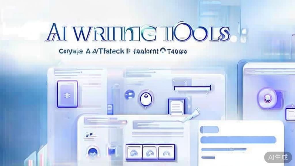 Flat vector illustration of AI writing tools comparison, dashboard style, soft blue gradient
