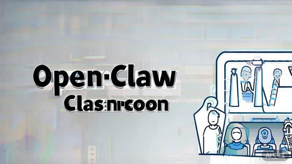 High-quality business illustration of a teacher interacting with students online using OpenClaw, minimal flat design