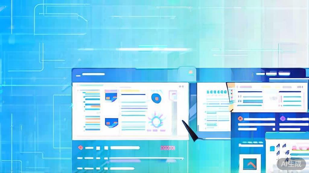 Flat vector illustration of interactive learning environment, dashboard style, soft blue gradient