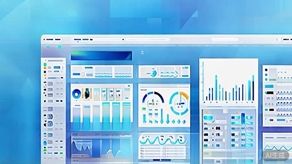 Flat vector illustration of data analysis for business optimization, dashboard style, soft blue gradient