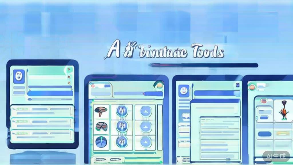 Flat vector illustration of AI painting tools comparison, dashboard style, soft blue gradient