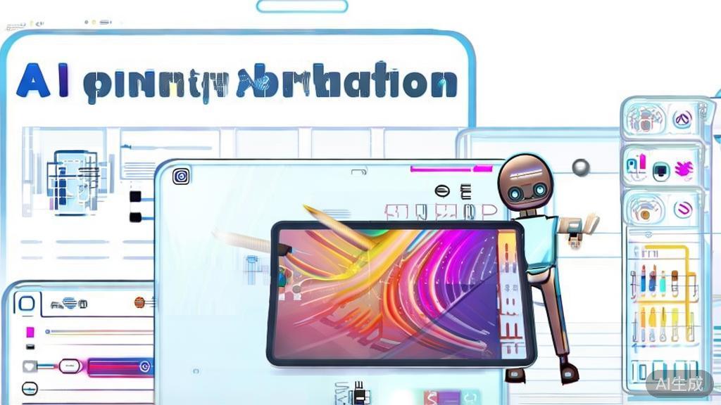 High-quality business illustration regarding AI painting applications, minimal flat design
