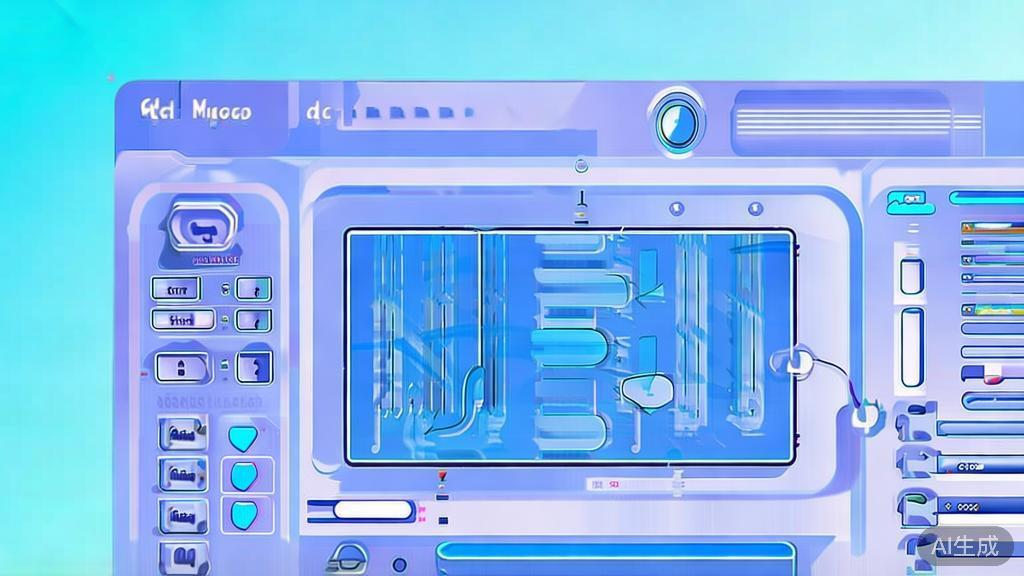 Flat vector illustration of AI art generation process, dashboard style, soft blue gradient