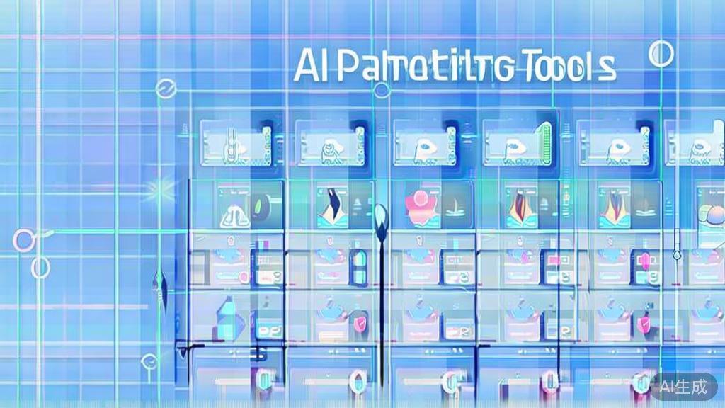 Flat vector illustration of AI painting tools comparison, dashboard style, soft blue gradient