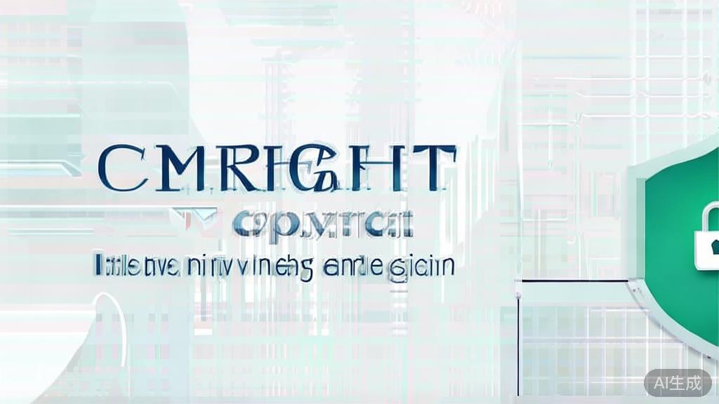 Illustrative representation of copyright awareness in image generation, high-quality business illustration, minimal flat design