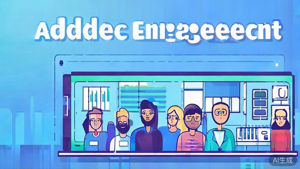 Flat vector illustration of audience engagement with visuals, dashboard style, soft blue gradient