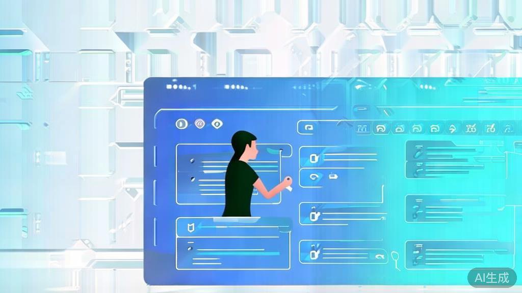Flat vector illustration of a user setting up software, dashboard style, soft blue gradient