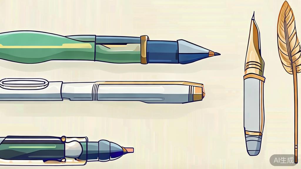 High-quality illustration showing different writing tools and their features, flat design
