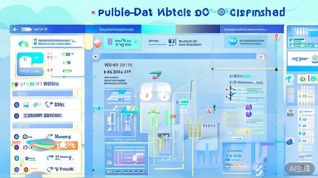 Flat vector illustration of public opinion on AI technology, dashboard style, soft blue gradient