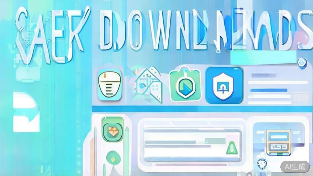 Flat vector illustration of safe download practices, dashboard style, soft blue gradient