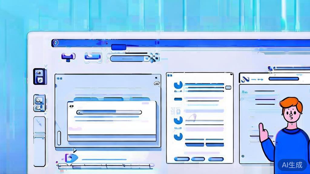 "Flat vector illustration of user giving examples to AI writing tool, dashboard style, soft blue gradient"
