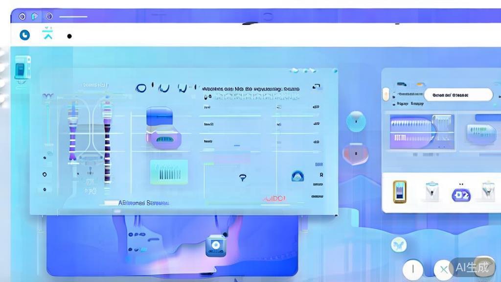 Flat vector illustration of AI drawing tool features, dashboard style, soft blue gradient