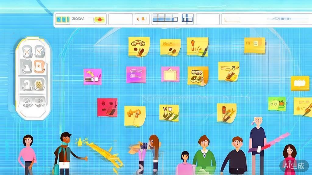 Flat vector illustration of a brainstorming session, dashboard style, soft blue gradient