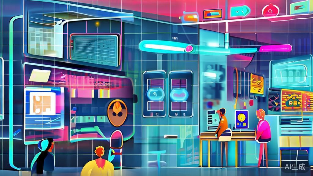 High-quality illustration of future trends in AI art, depicting education and commercial applications