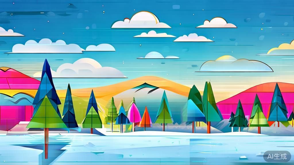 High-quality illustration of a vibrant snow scene, minimal flat design