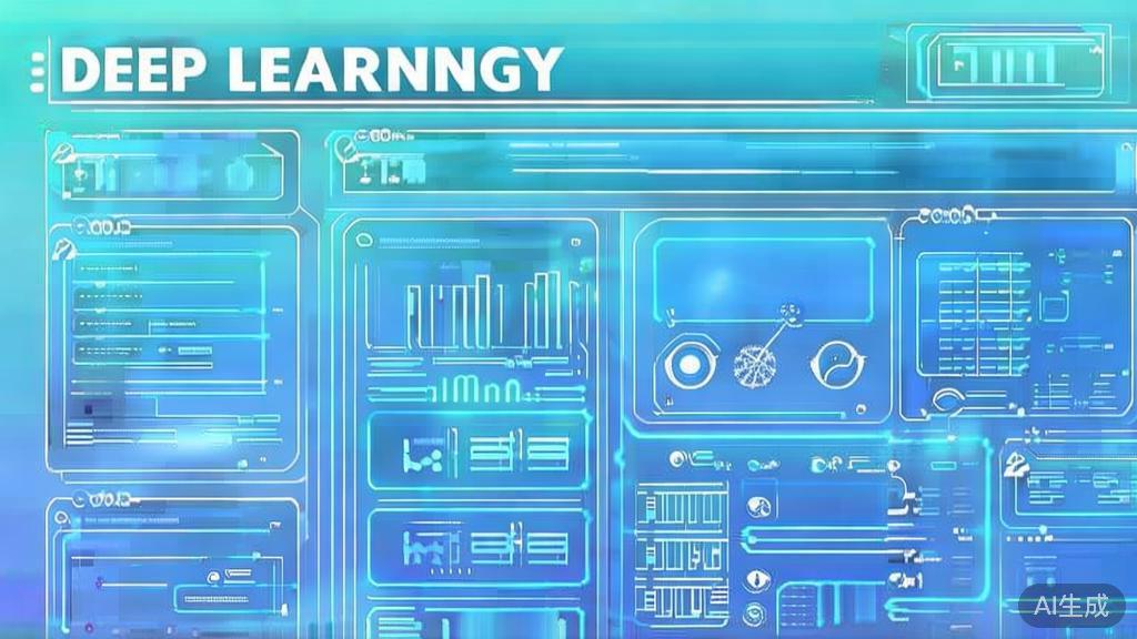 Flat vector illustration of deep learning technology concept, dashboard style, soft blue gradient