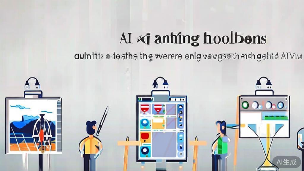 High-quality business illustration regarding diverse application scenarios of AI painting tools, minimal flat design