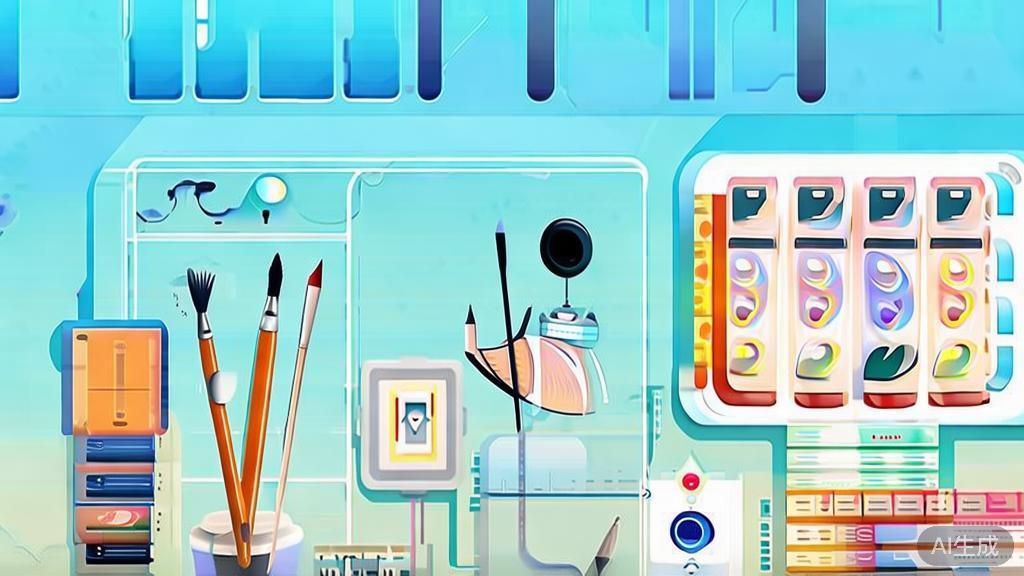Flat vector illustration of Gptimage2 and traditional drawing tools, dashboard style, soft blue gradient