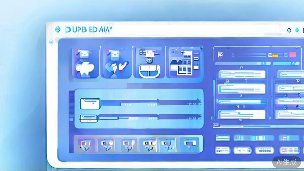 Flat vector illustration of AI writing tools across various industries, dashboard style, soft blue gradient
