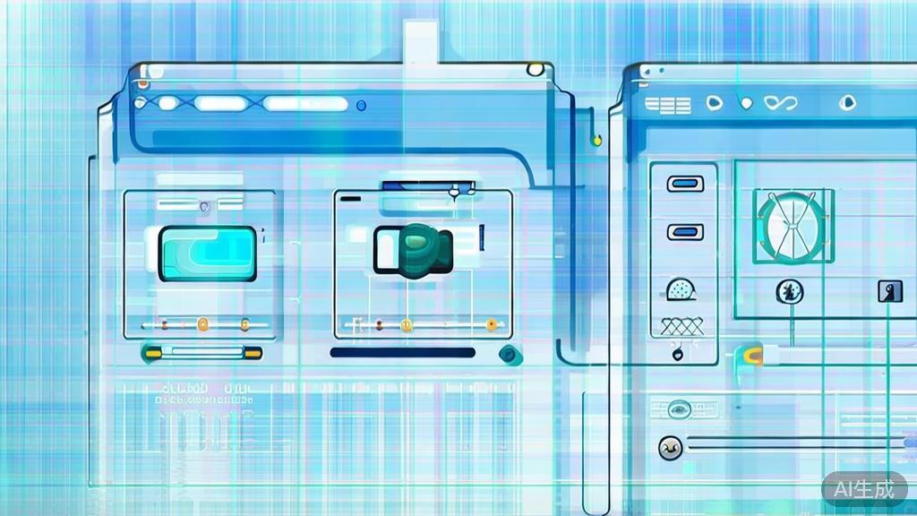 Flat vector illustration of future trends in image generation tools, dashboard style, soft blue gradient